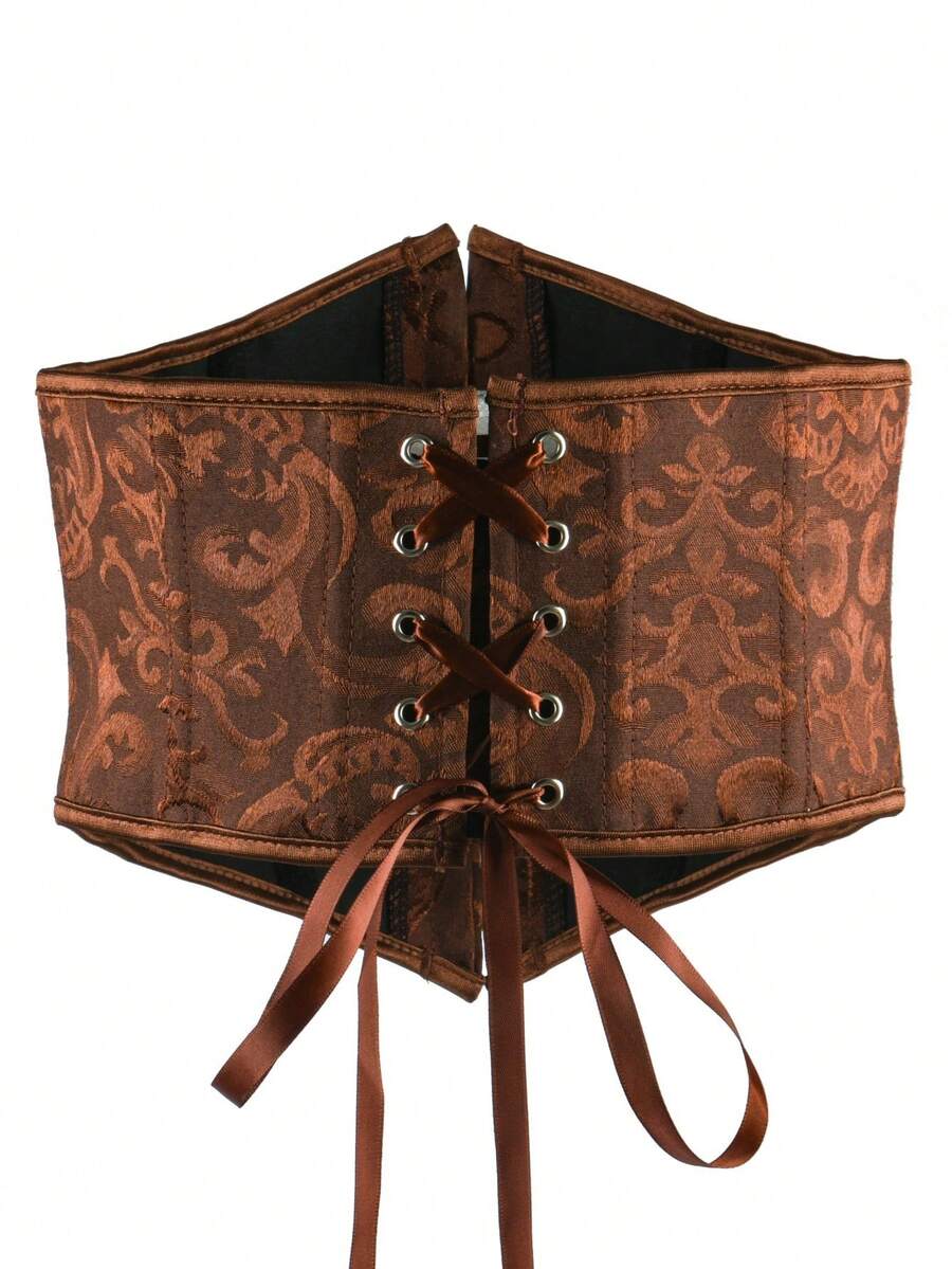 Women’s vintage waist cincher corset belt with lace-up and grommet eyelet details, bow buckle, slight stretch fabric, designed for tummy control and slimming.
