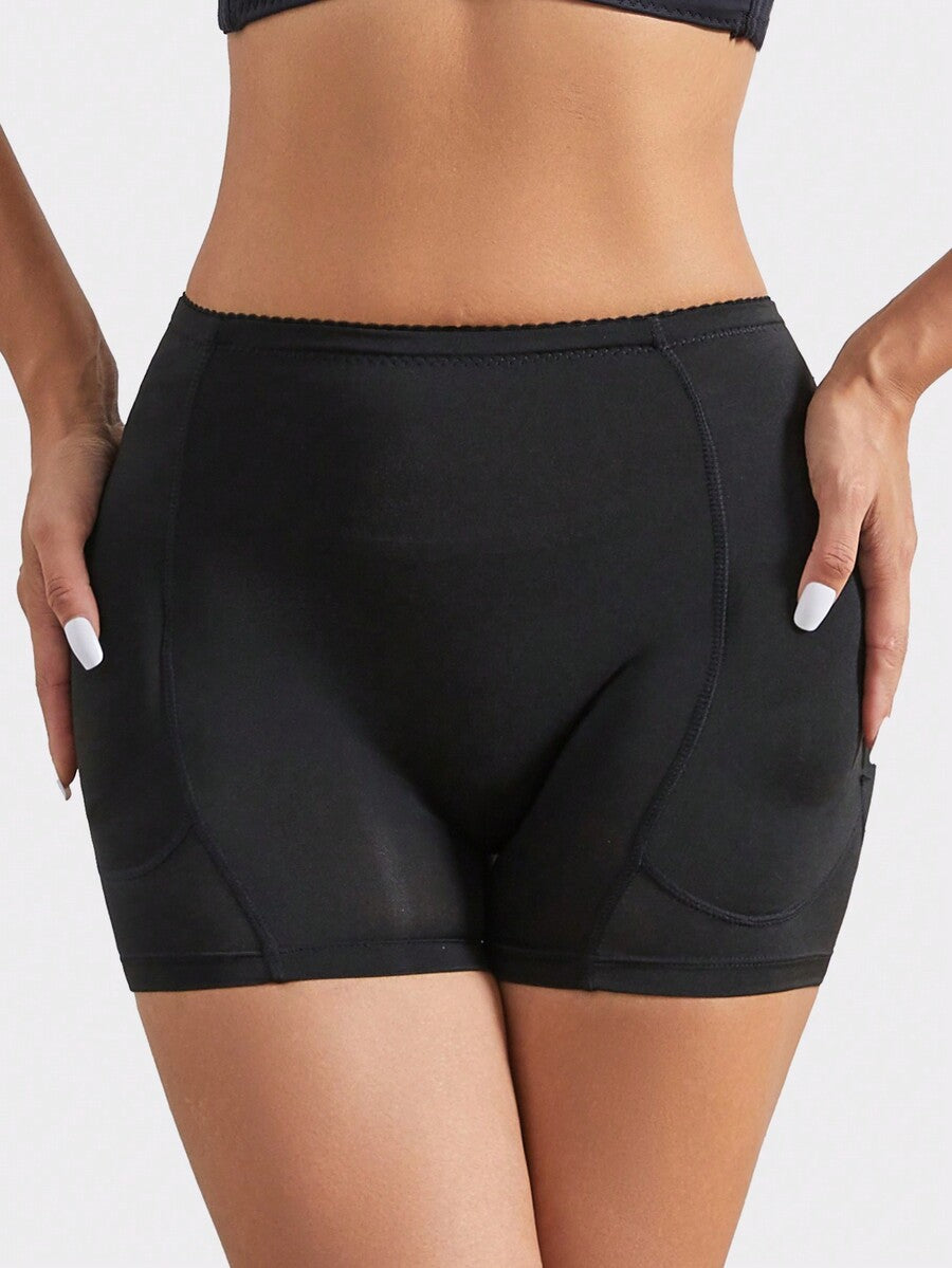 Women's high waist padded butt lifter shapewear shorts with detachable sponge pads.