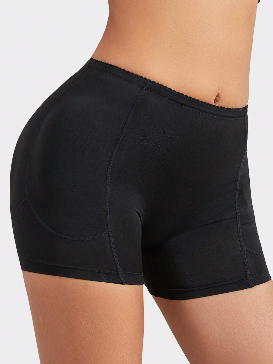 Women's high waist padded butt lifter shapewear shorts with detachable sponge pads.