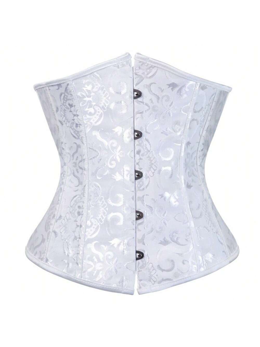 Vintage lace-up waist trainer corset with grommet eyelet details and plant pattern, designed for Halloween styling.