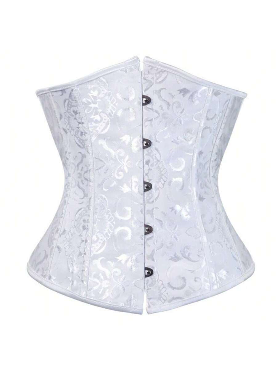 Vintage lace-up waist trainer corset with grommet eyelet details and plant pattern, designed for Halloween styling.