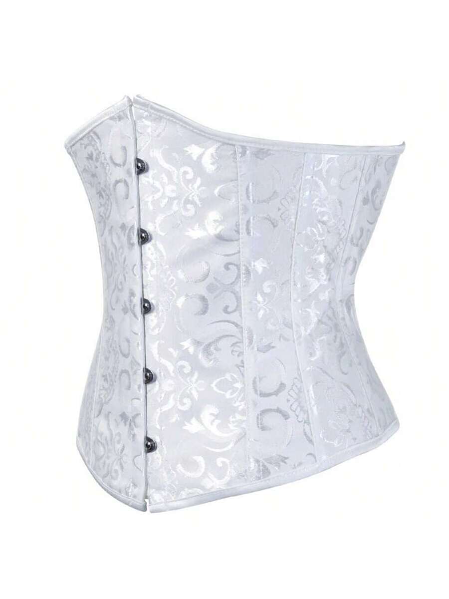Vintage lace-up waist trainer corset with grommet eyelet details and plant pattern, designed for Halloween styling.