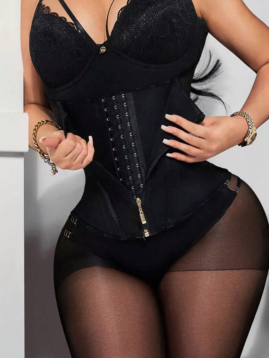 Women's high compression waist trainer shapewear with front zipper and boning for tummy and waist control