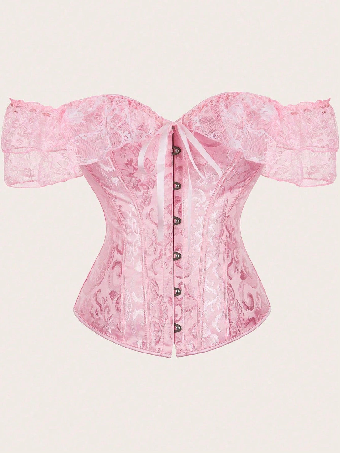Vintage pink women's corset waist cincher with frill detail, designed for waist shaping and medium support.