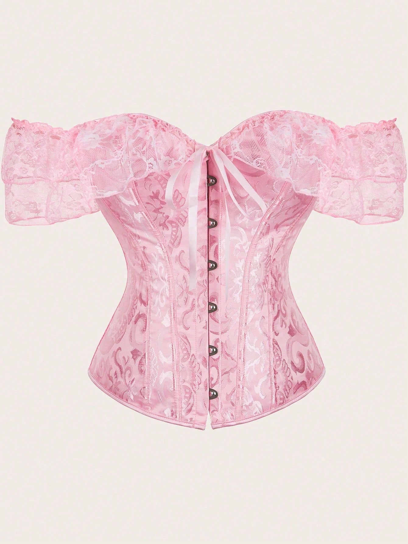 Vintage pink women's corset waist cincher with frill detail, designed for waist shaping and medium support.