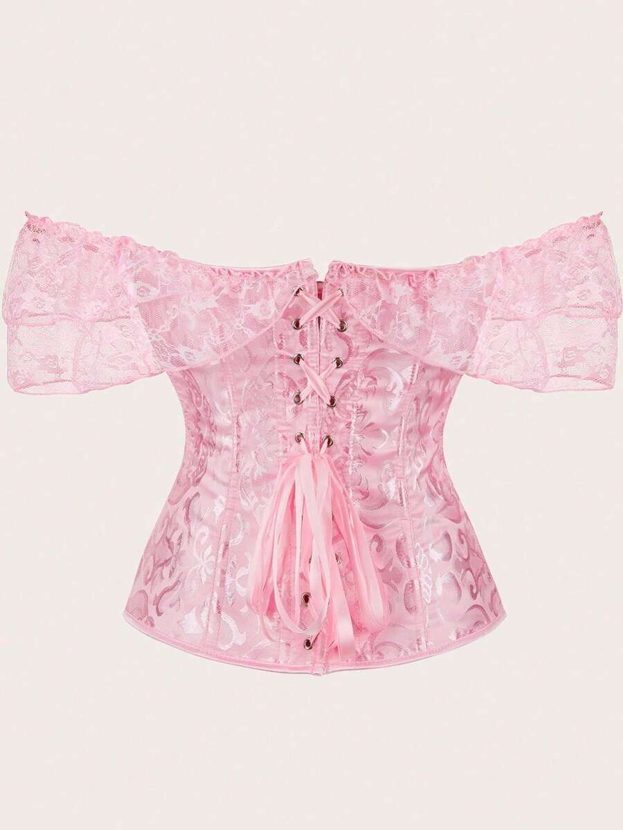 Vintage pink women's corset waist cincher with frill detail, designed for waist shaping and medium support.