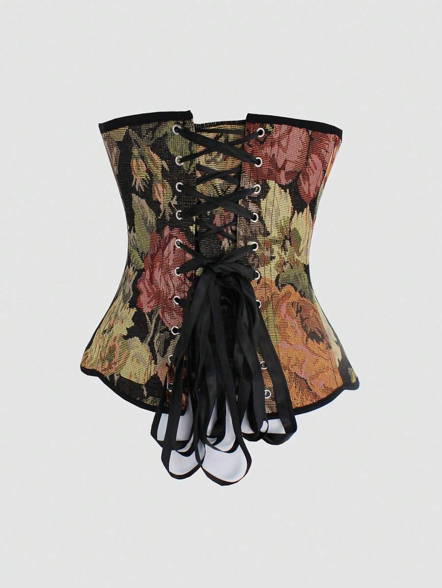Multicolor floral pattern boned bustier micro crop top for women featuring a strapless sleeveless design and slim fit.