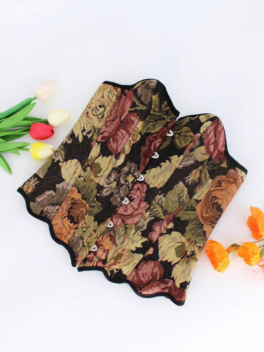 Multicolor floral pattern boned bustier micro crop top for women featuring a strapless sleeveless design and slim fit.