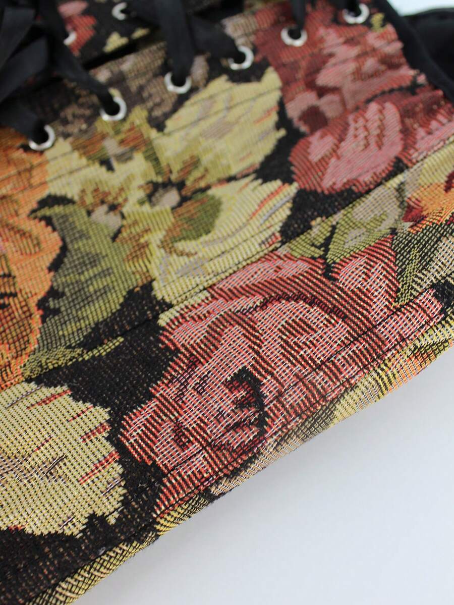 Multicolor floral pattern boned bustier micro crop top for women featuring a strapless sleeveless design and slim fit.