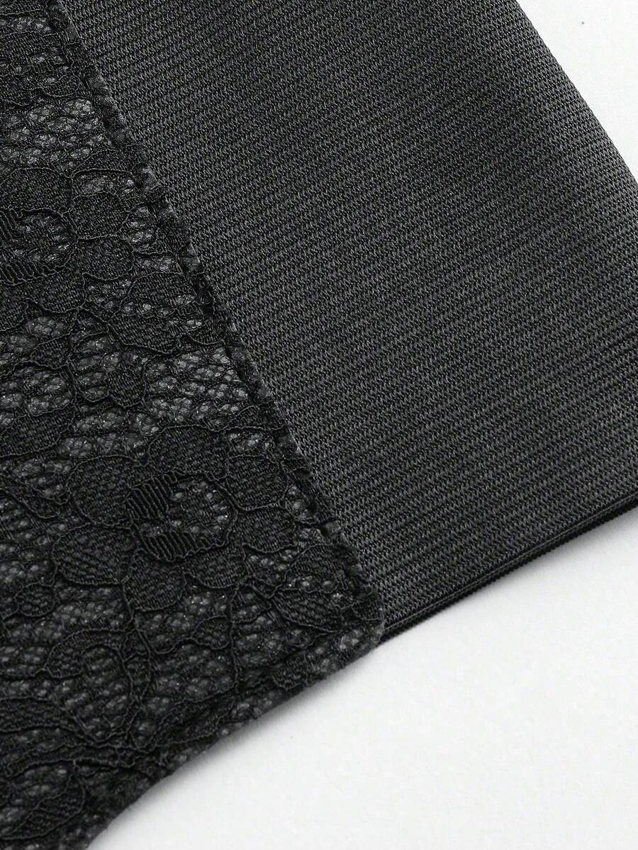 Black lace-up waist cincher with grommet eyelets, baroque pattern, medium stretch, and wide belt design for women.