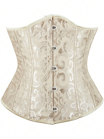Vintage lace-up waist trainer corset with grommet eyelet details and plant pattern, designed for Halloween styling.