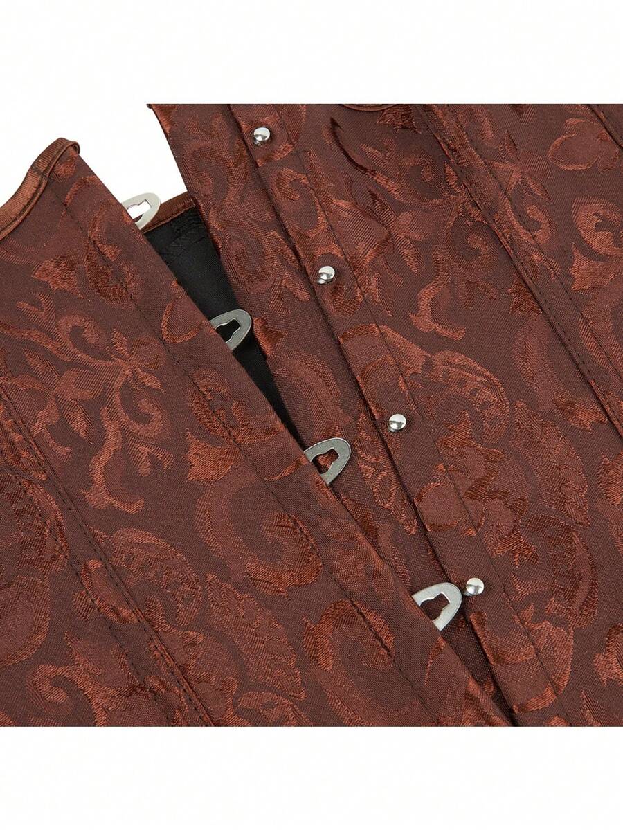 Vintage lace-up waist trainer corset with grommet eyelet details and plant pattern, designed for Halloween styling.