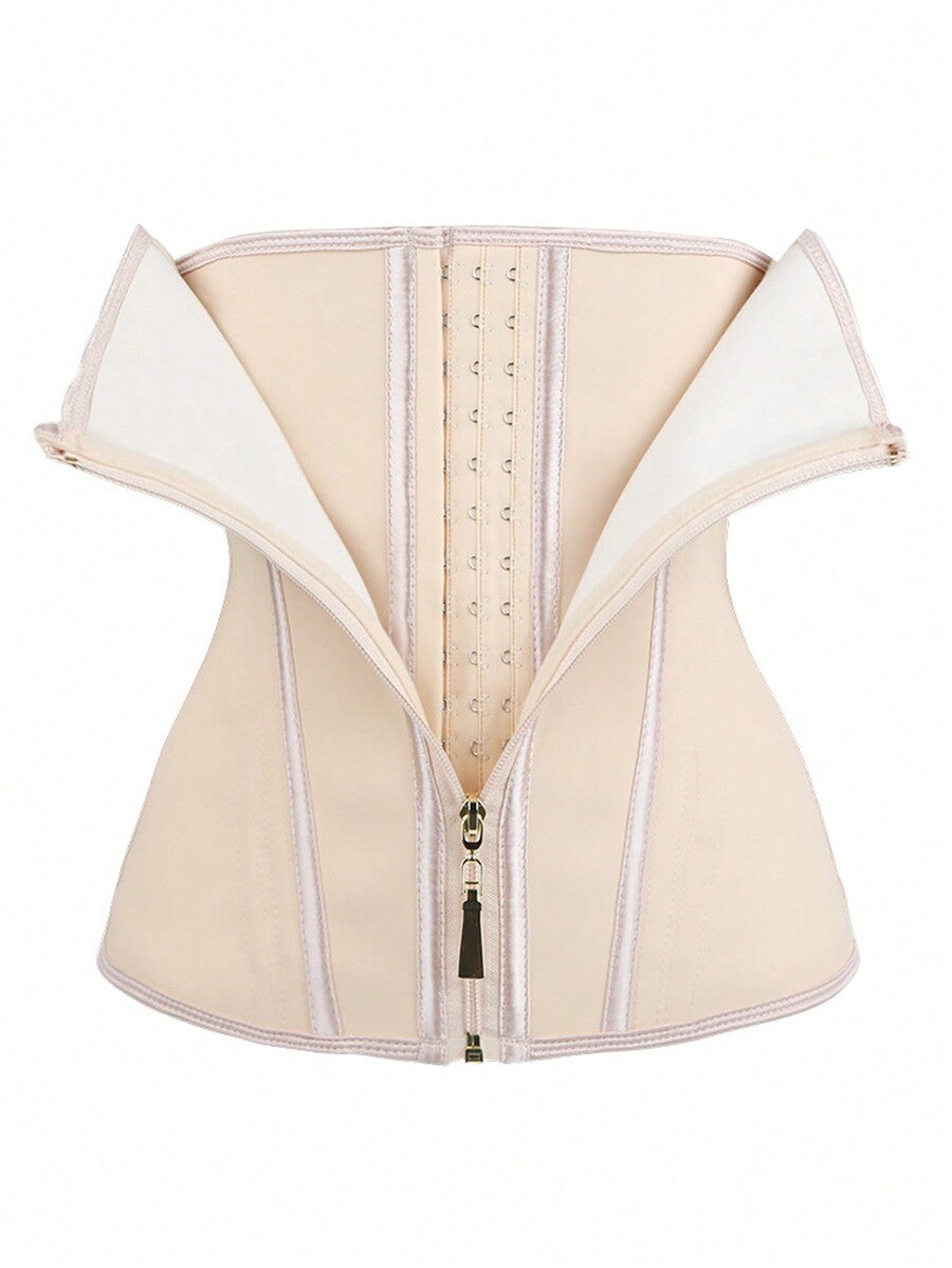 Women's high compression waist trainer shapewear with front zipper and boning for tummy and waist control