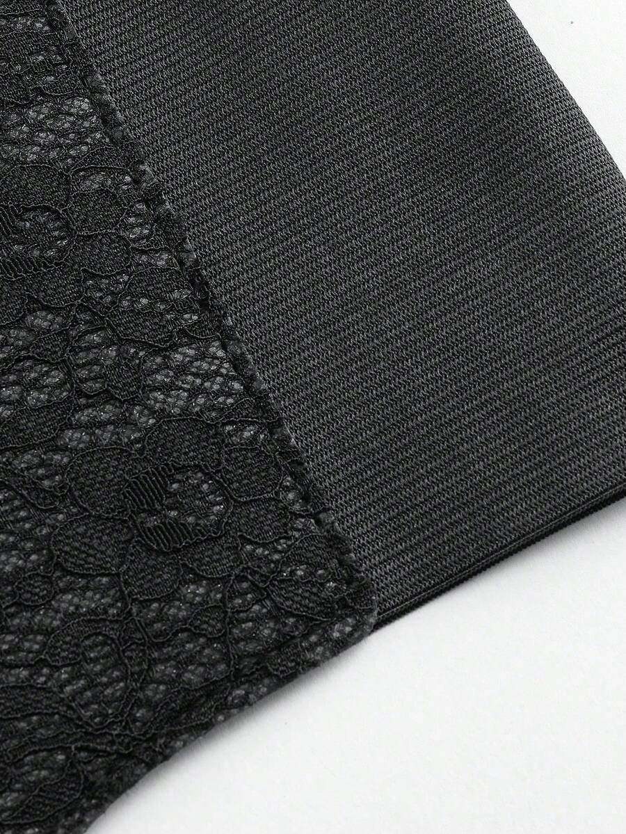 Black lace-up waist cincher with grommet eyelets, baroque pattern, medium stretch, and wide belt design for women.
