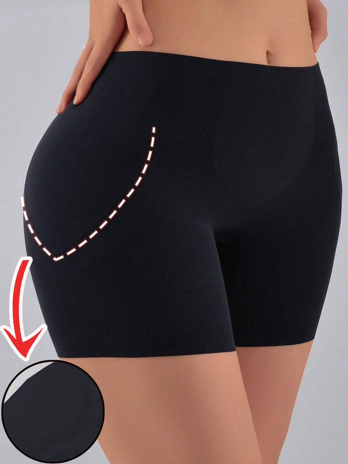 Women's apricot seamless padded shapewear panties featuring tummy control design and teardrop foam padding.