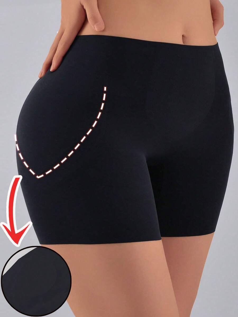Women's apricot seamless padded shapewear panties featuring tummy control design and teardrop foam padding.