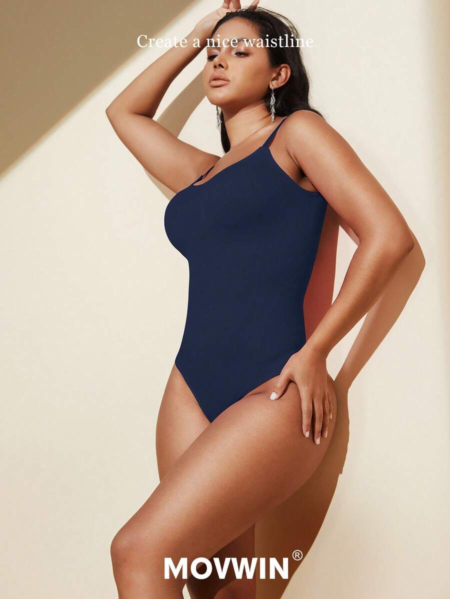 Brown seamless shapewear bodysuit featuring backless design, thong bottom, non-removable padding, and high-stretch fabric for tummy and waist control.