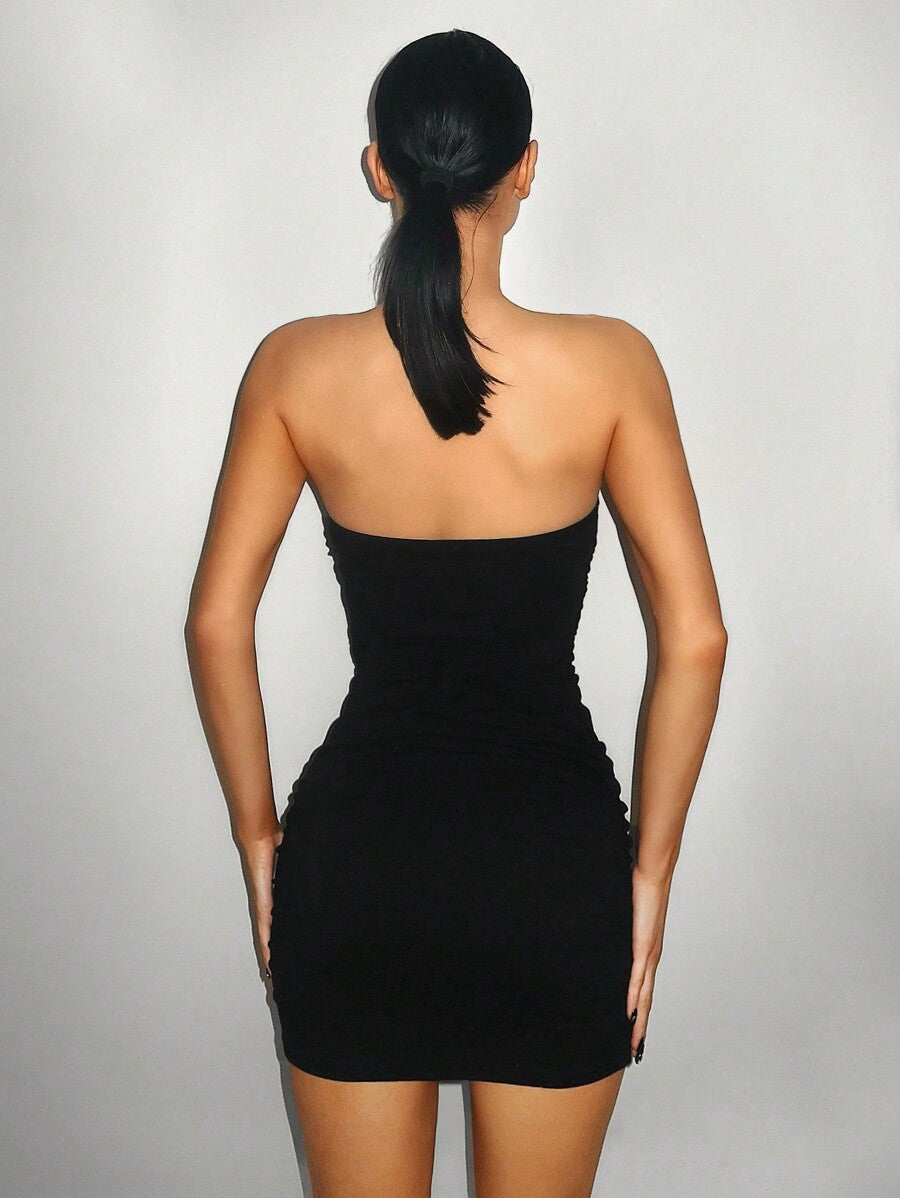 Women's apricot sequin strapless mini bodycon dress featuring cup detail and separate arm sleeves.