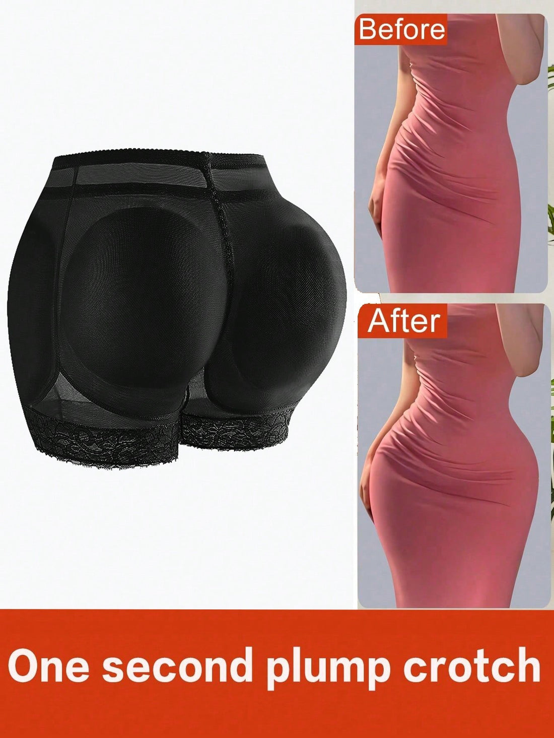 Women's high waist padded butt lifter shapewear shorts with contrast lace details and tummy control feature.