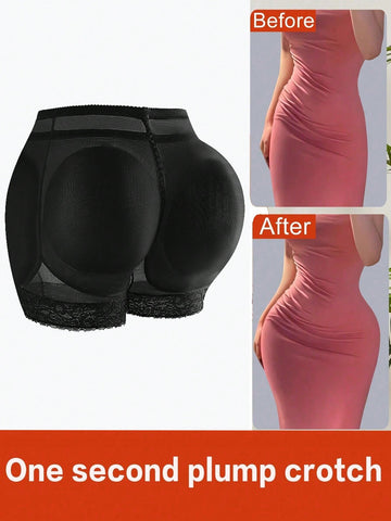 Women's high waist padded butt lifter shapewear shorts with contrast lace details and tummy control feature.