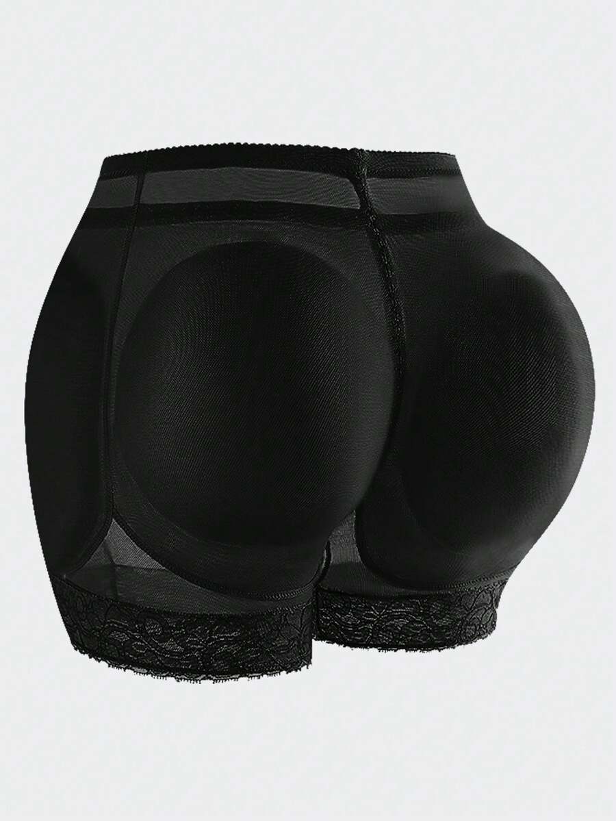 Women's high waist padded butt lifter shapewear shorts with contrast lace details and tummy control feature.