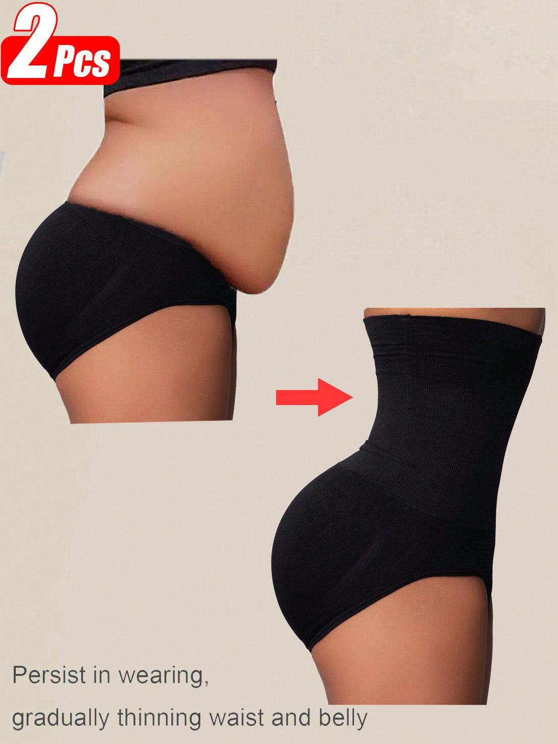 Black high waist tummy control shapewear panty with a seamless design for women.
