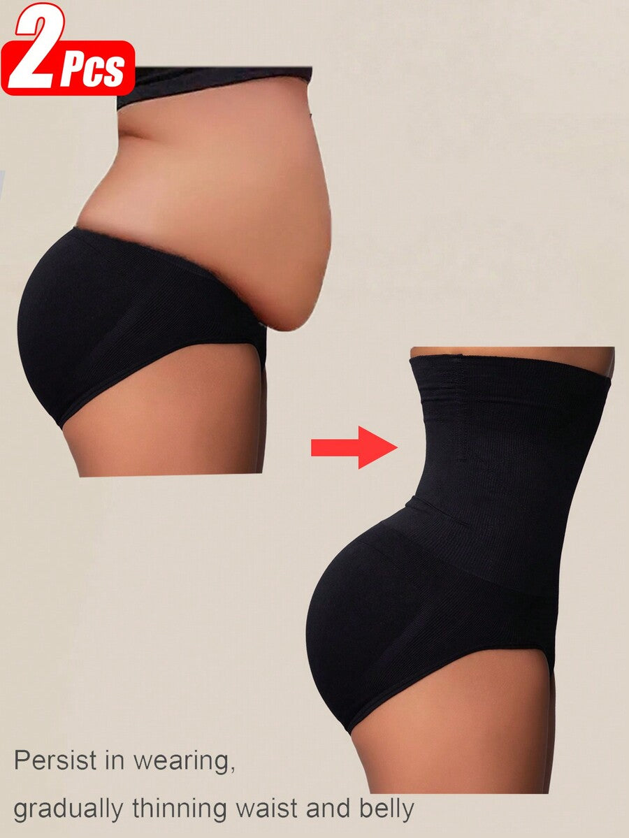 Black high waist tummy control shapewear panty with a seamless design for women.