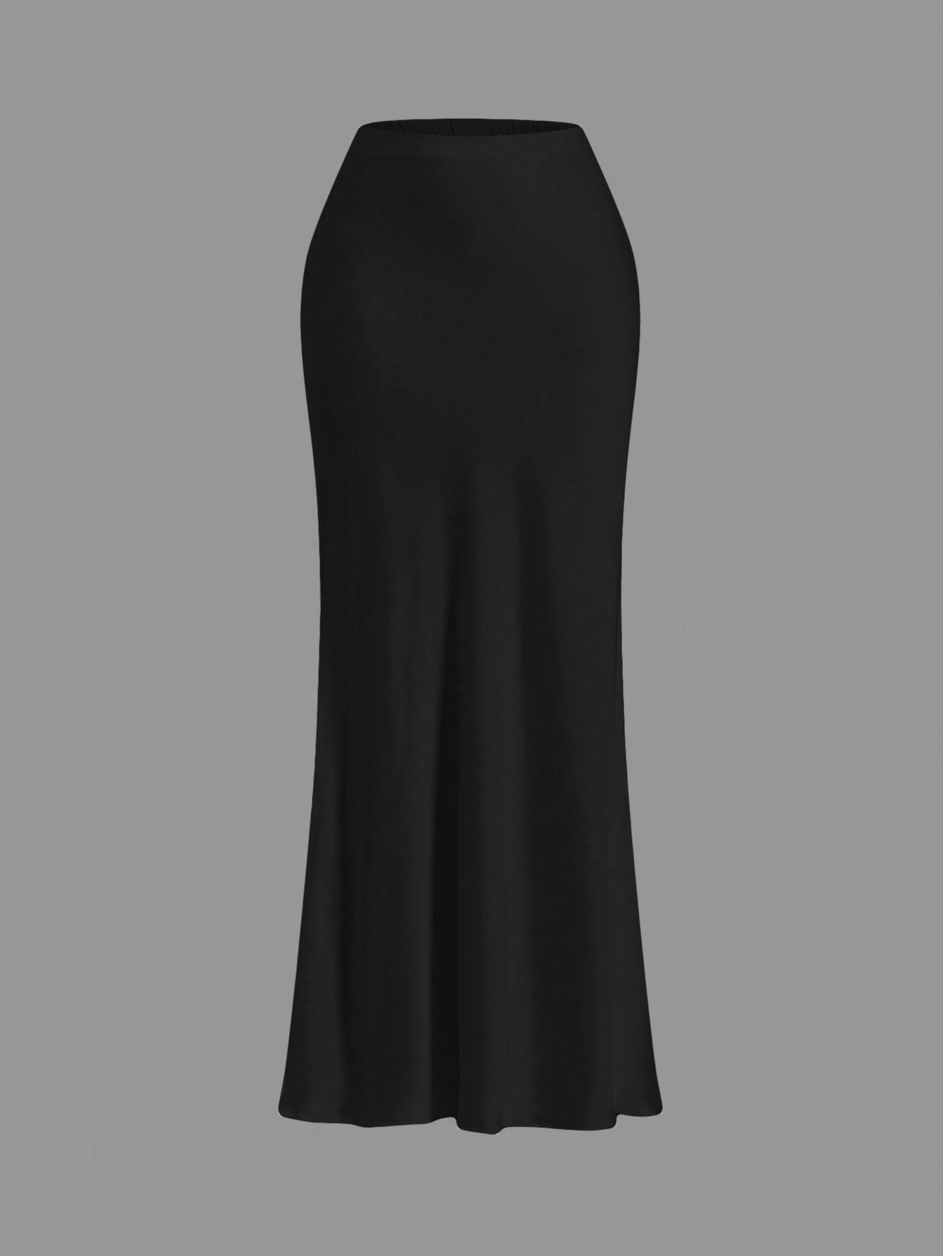 Women's black woven mermaid maxi skirt featuring a solid color design, mid waist, and 100% cotton fabric.