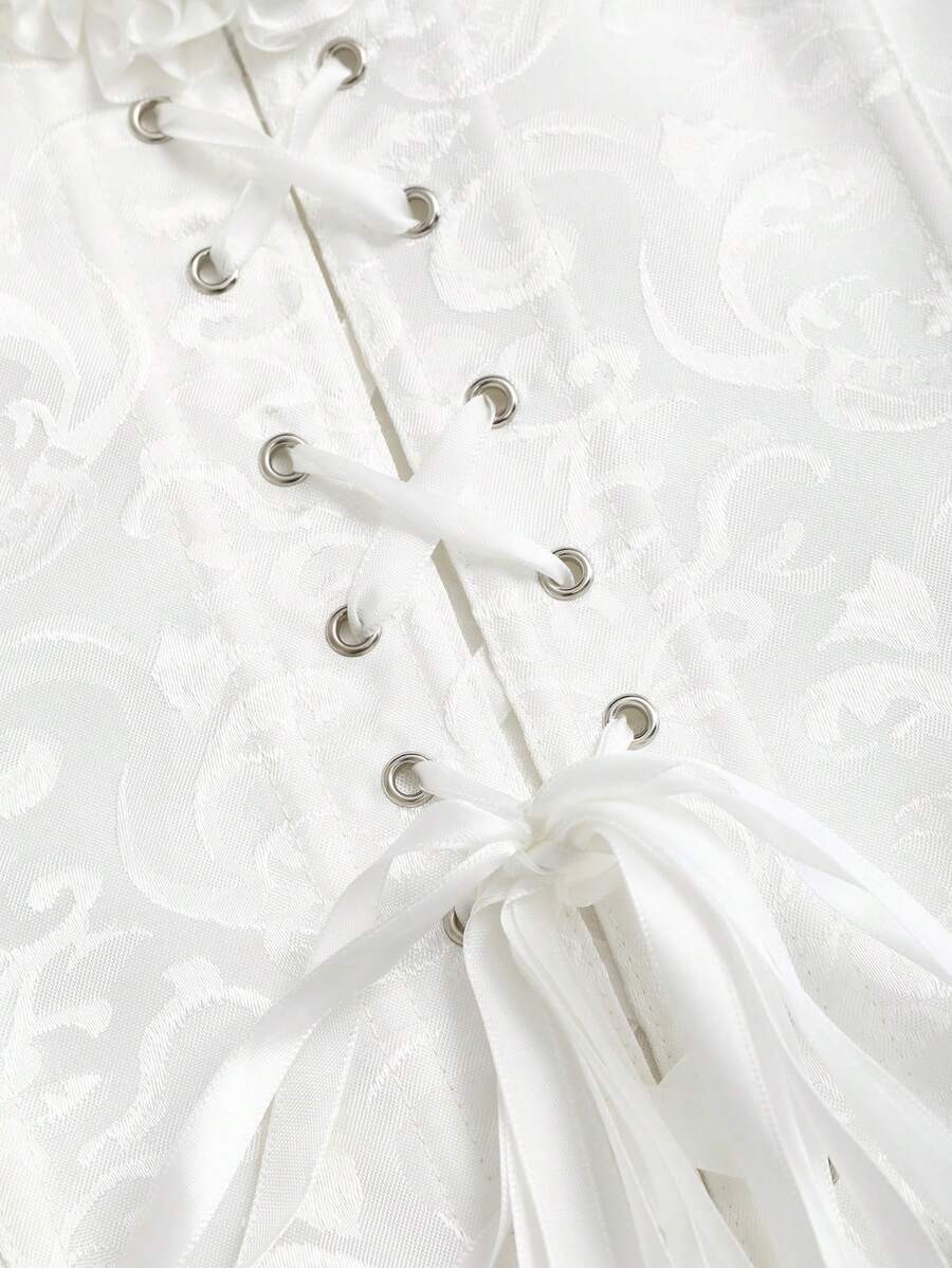 Women's apricot off-shoulder camisole top featuring asymmetrical frill trim and lace-up detail in a slim fit.