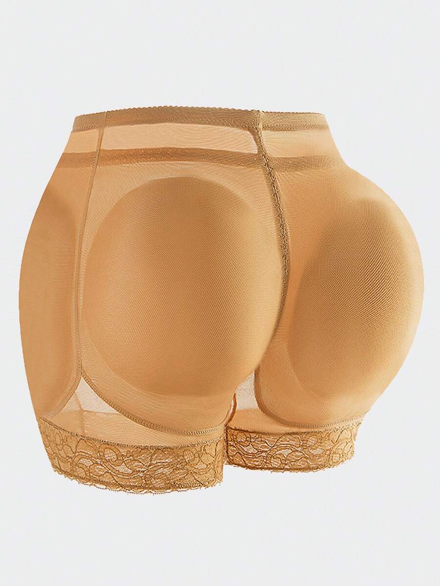 Women's high waist padded butt lifter shapewear shorts with contrast lace details and tummy control feature.