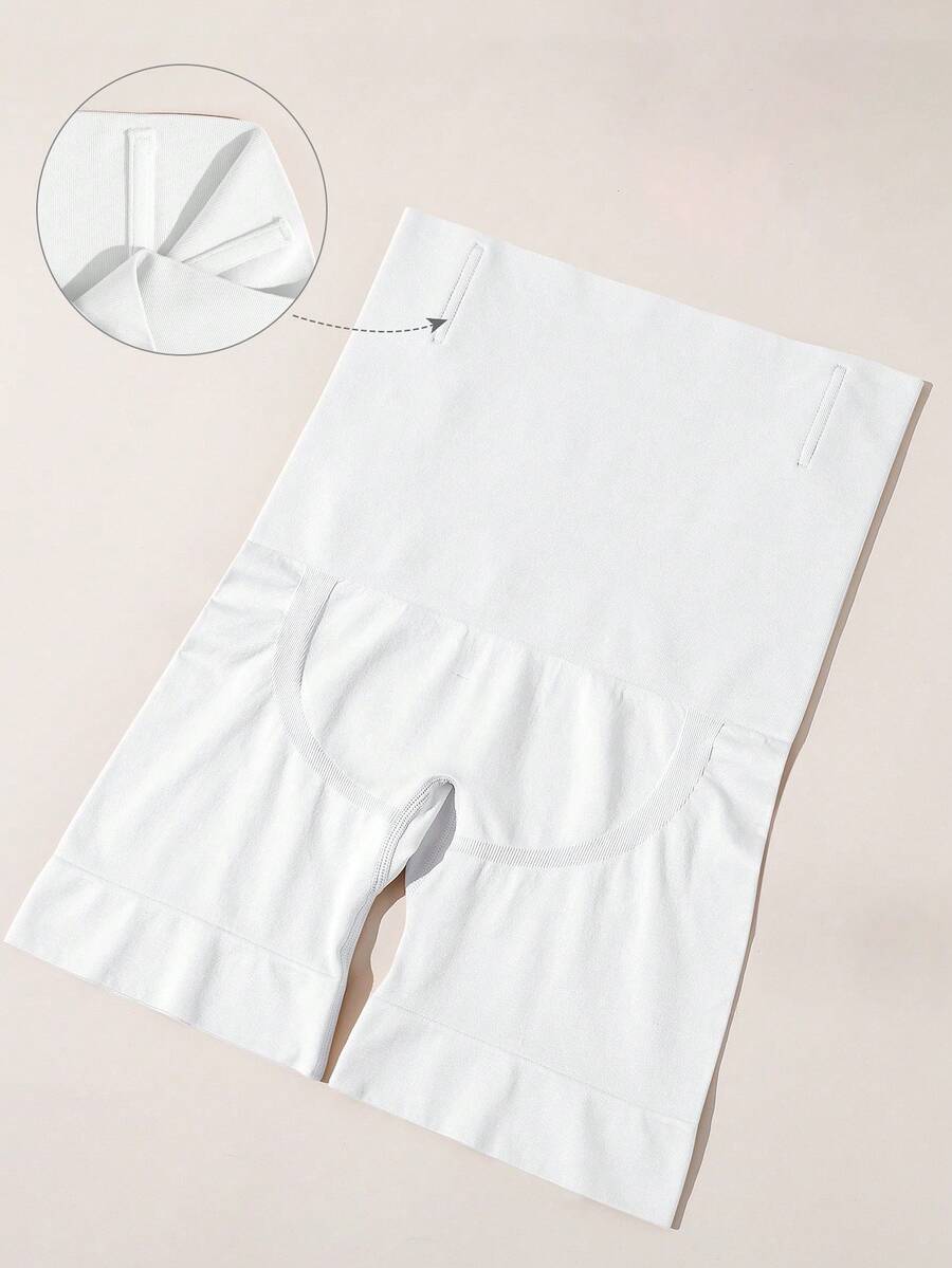 Apricot high stretch super high waist long shapewear shorts with textured pattern and semi-sheer fabric for women.