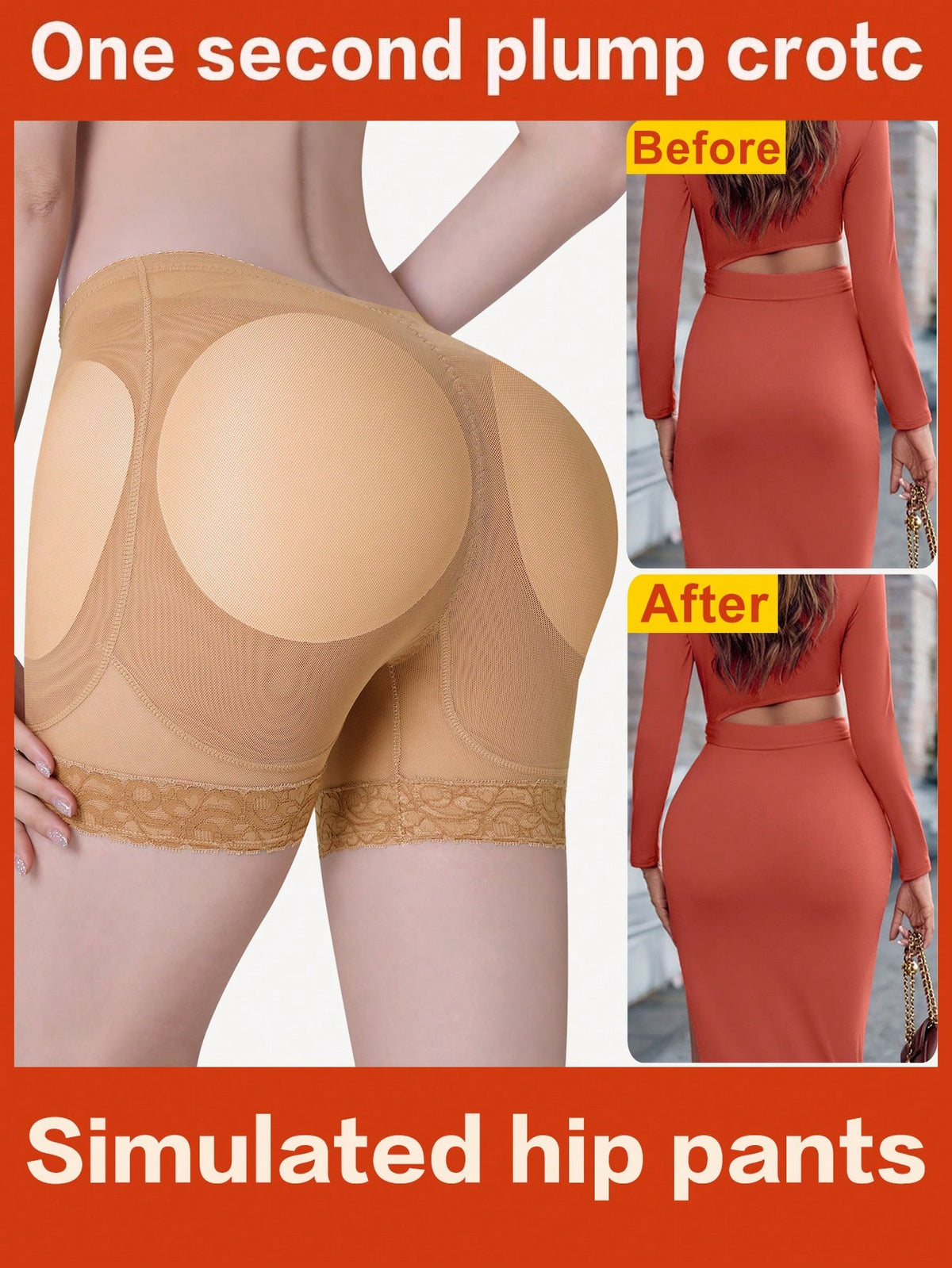 Women's high waist padded butt lifter shapewear shorts with contrast lace details and tummy control feature.