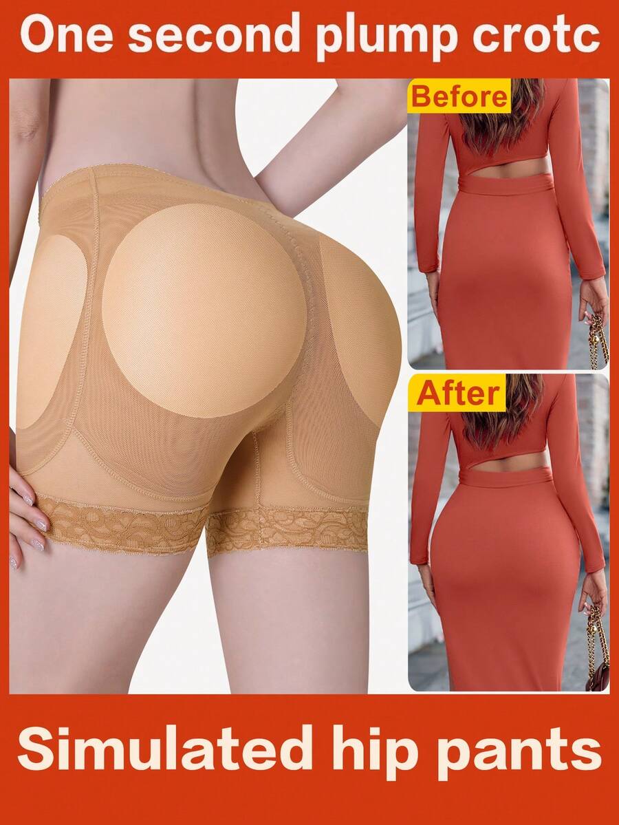 Women's high waist padded butt lifter shapewear shorts with contrast lace details and tummy control feature.