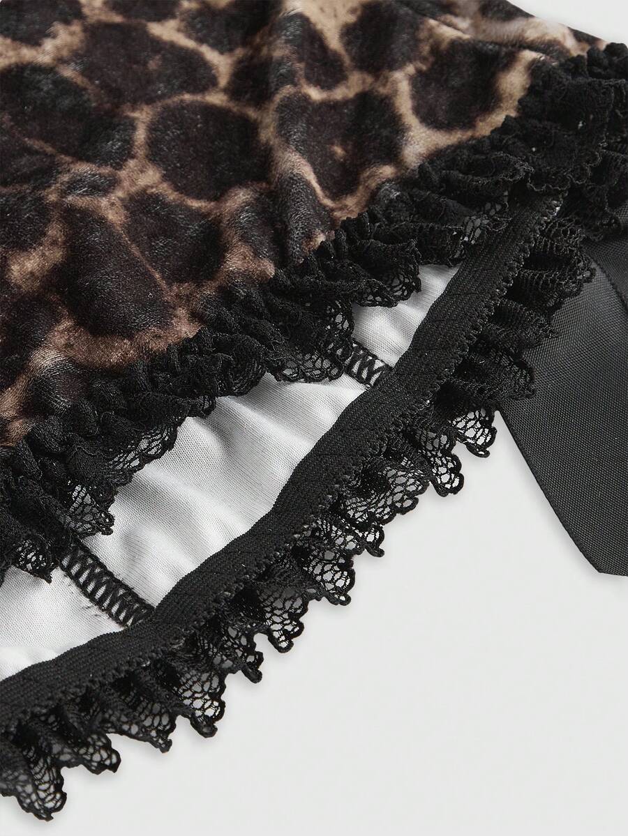 Brown leopard print strapless tube top for women featuring lace patchwork trim, front lace-up grommets, and a slim micro crop fit.