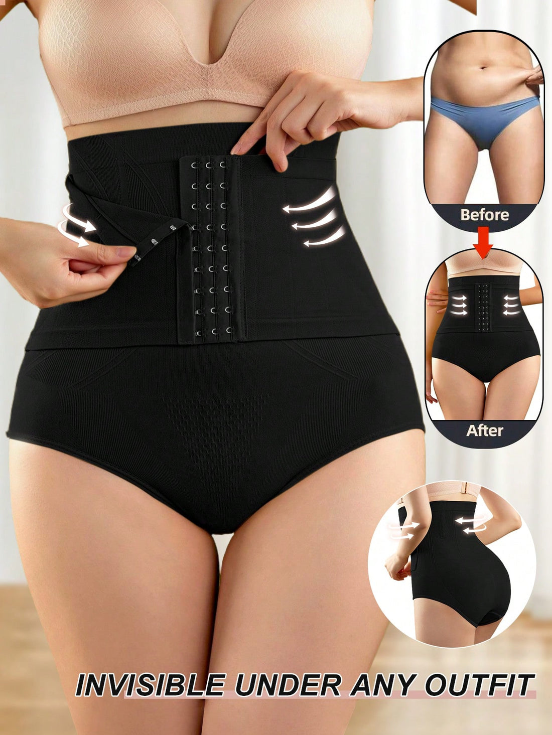 Apricot seamless high waist shaping panties featuring strong tummy control and waist cinching fit for women.