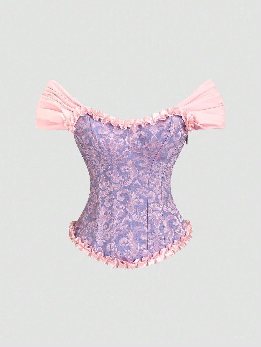 Women's apricot off-shoulder camisole top featuring asymmetrical frill trim and lace-up detail in a slim fit.