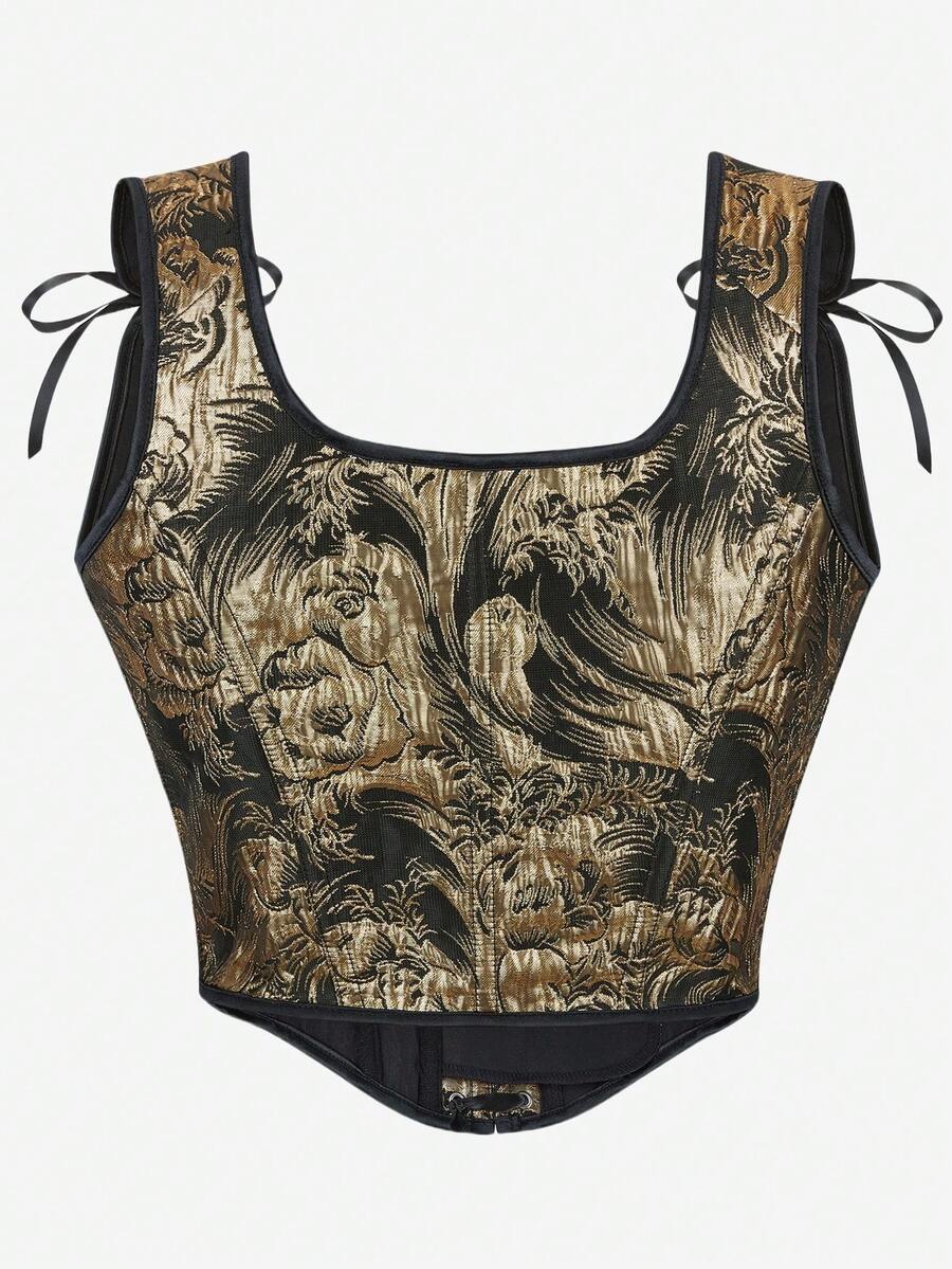 Women’s goth corset top in black with a lace-up back, sleeveless design, and structured bustier silhouette styled as outerwear.