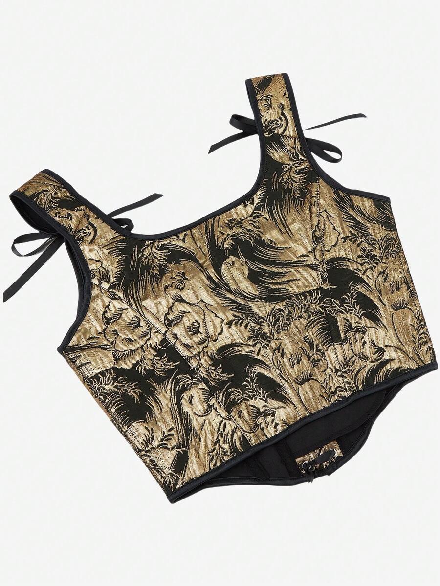 Women’s goth corset top in black with a lace-up back, sleeveless design, and structured bustier silhouette styled as outerwear.