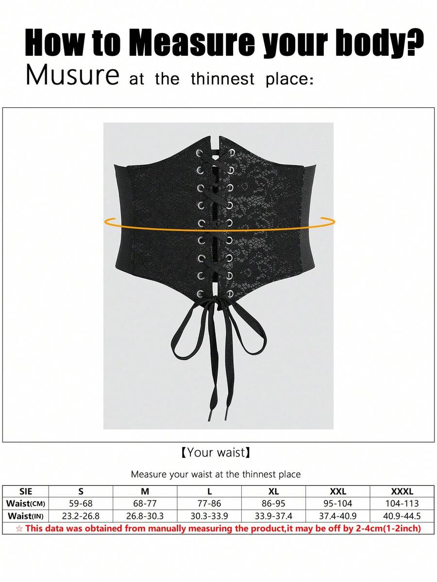 Black lace-up waist cincher with grommet eyelets, baroque pattern, medium stretch, and wide belt design for women.