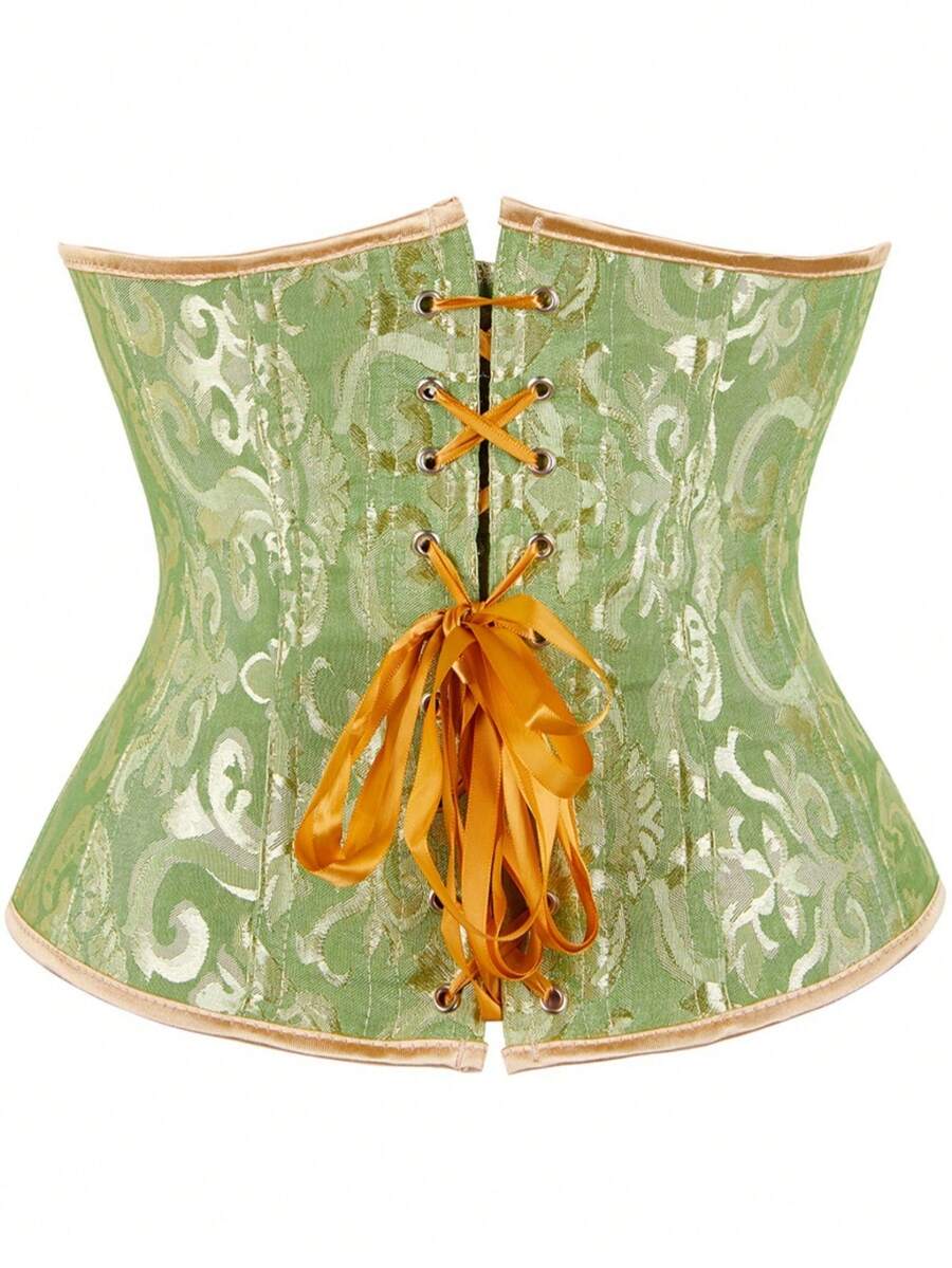 Vintage women’s waist cincher corset belt with lace-up and grommet eyelet details, slight stretch, and bow buckle for styling or costume wear.