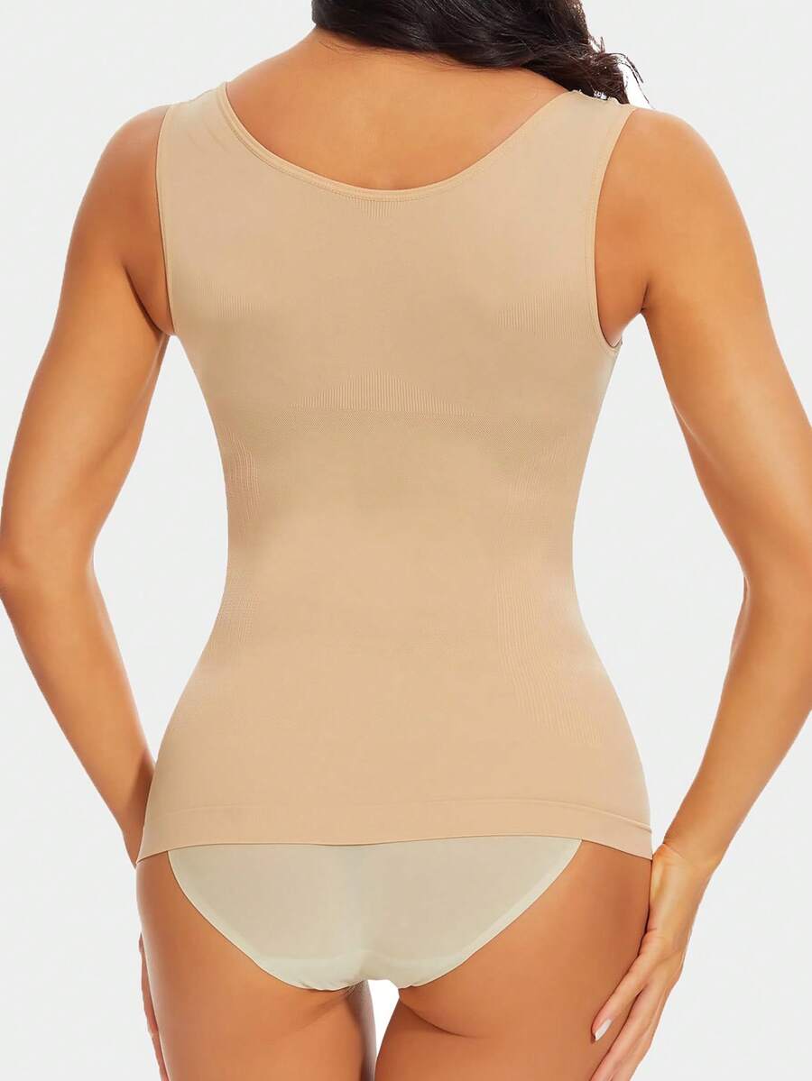 Women's shapewear compression tank top vest featuring wireless bust support and body shaping fit
