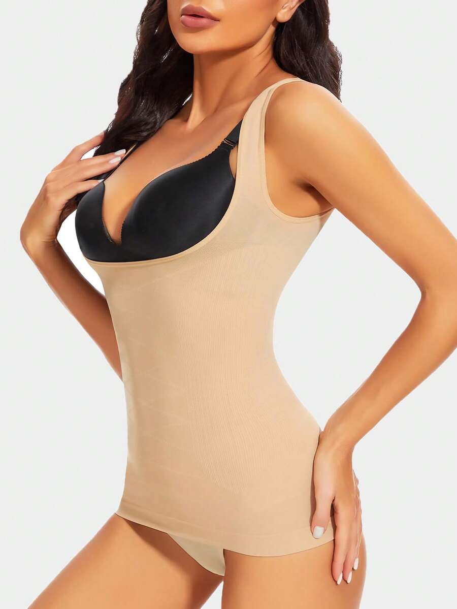 Women's shapewear compression tank top vest featuring wireless bust support and body shaping fit
