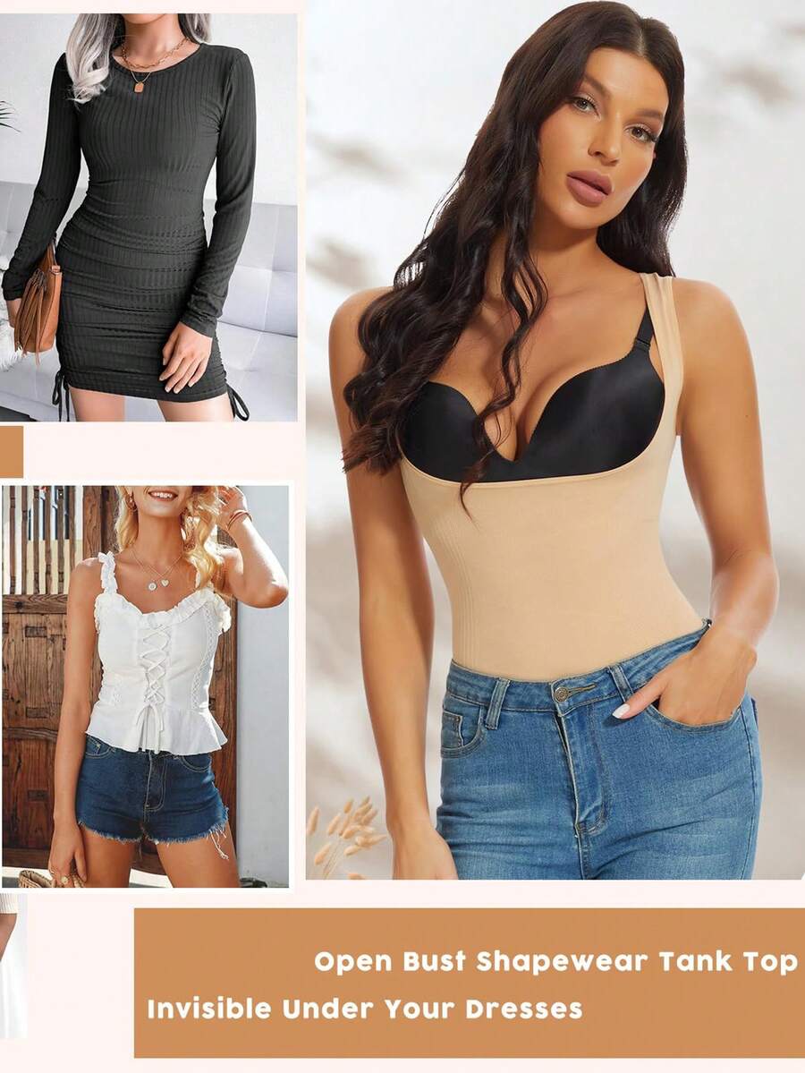 Women's shapewear compression tank top vest featuring wireless bust support and body shaping fit