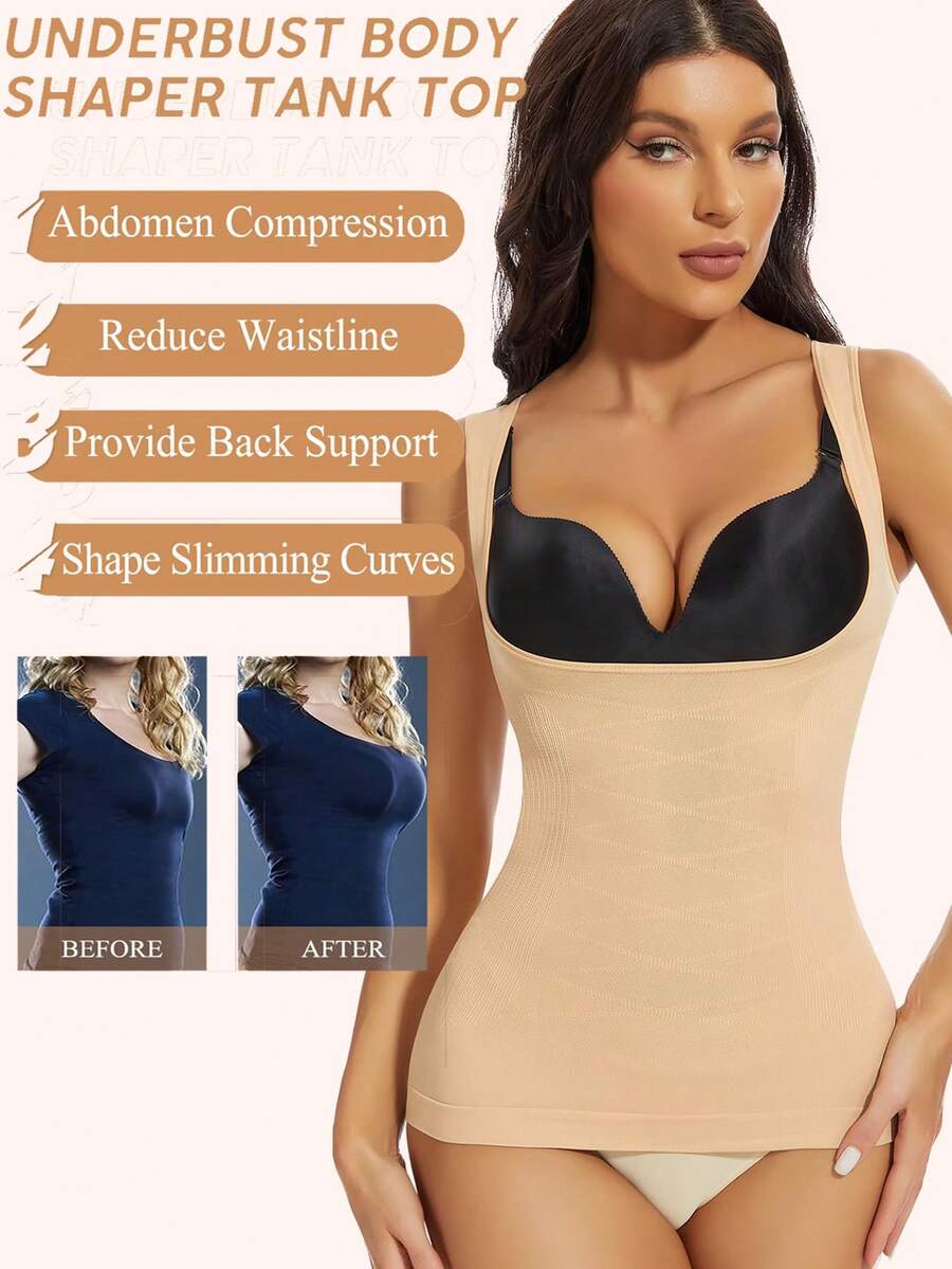 Women's shapewear compression tank top vest featuring wireless bust support and body shaping fit