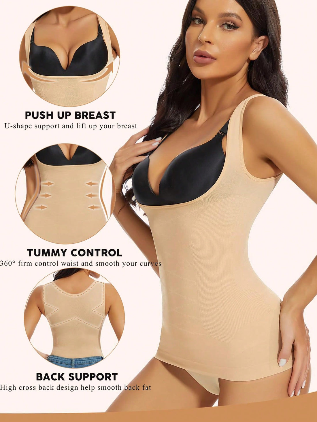 Women's shapewear compression tank top vest featuring wireless bust support and body shaping fit