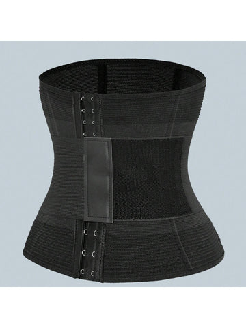 Women's black breathable sports waist trainer with hook and loop fastener for tummy and waist support
