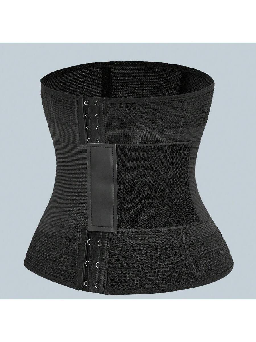 Women's black breathable sports waist trainer with hook and loop fastener for tummy and waist support
