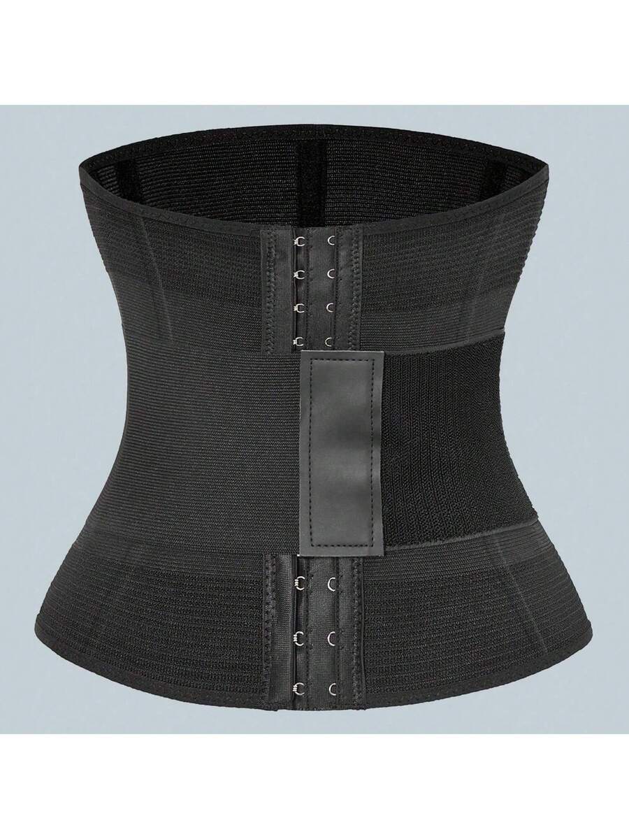Women's black breathable sports waist trainer with hook and loop fastener for tummy and waist support