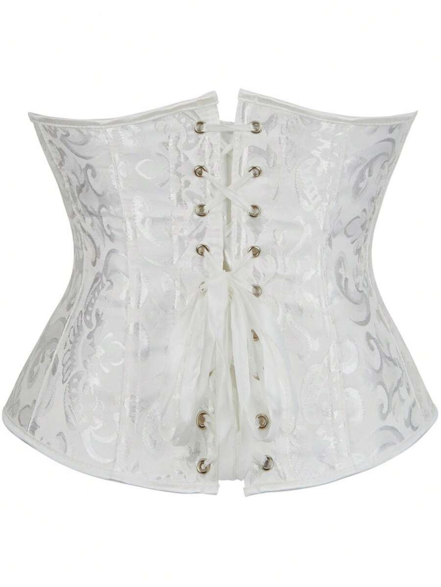 Vintage women’s waist cincher corset belt with lace-up and grommet eyelet details, slight stretch, and bow buckle for styling or costume wear.