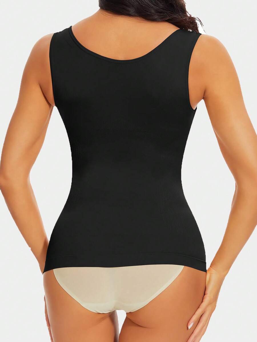 Women's shapewear compression tank top vest featuring wireless bust support and body shaping fit